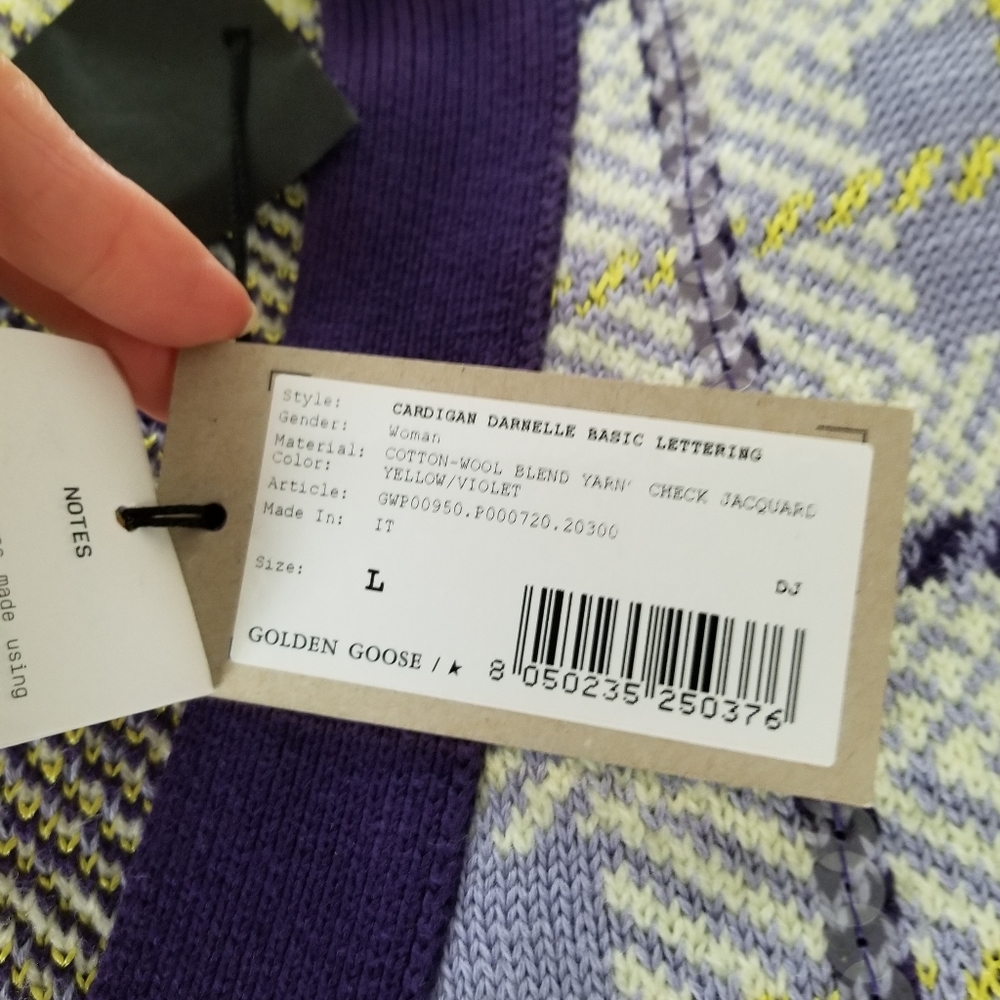 Golden Goose Sequin Embellished Plaid Wool Blend Cardigan Multicolor - Picture 8 of 13